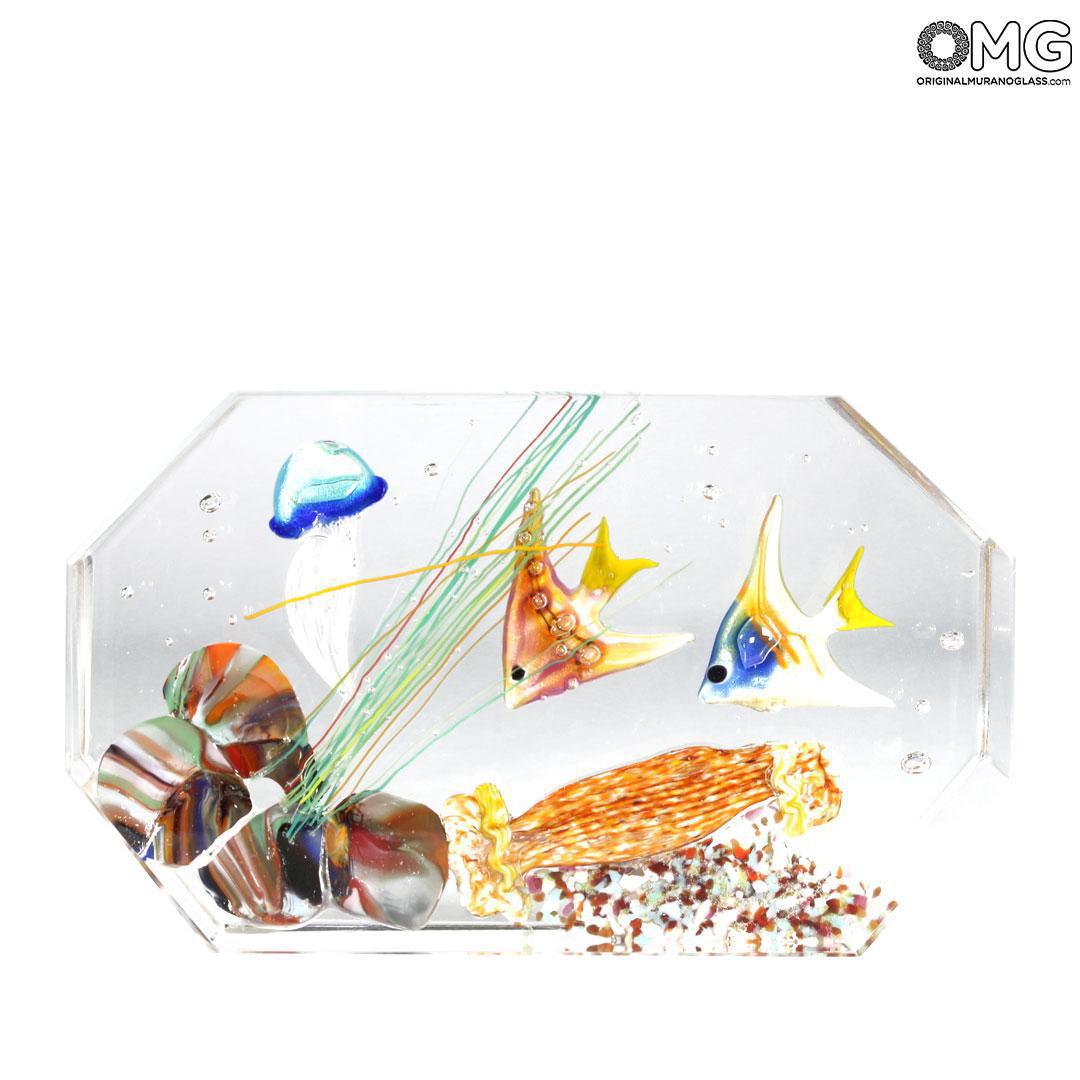 4789 ORIGINALMURANOGLASS Скульптура Аквариум с тропическими рыбками - муранское стекло OMG 14 см  - Вид №1