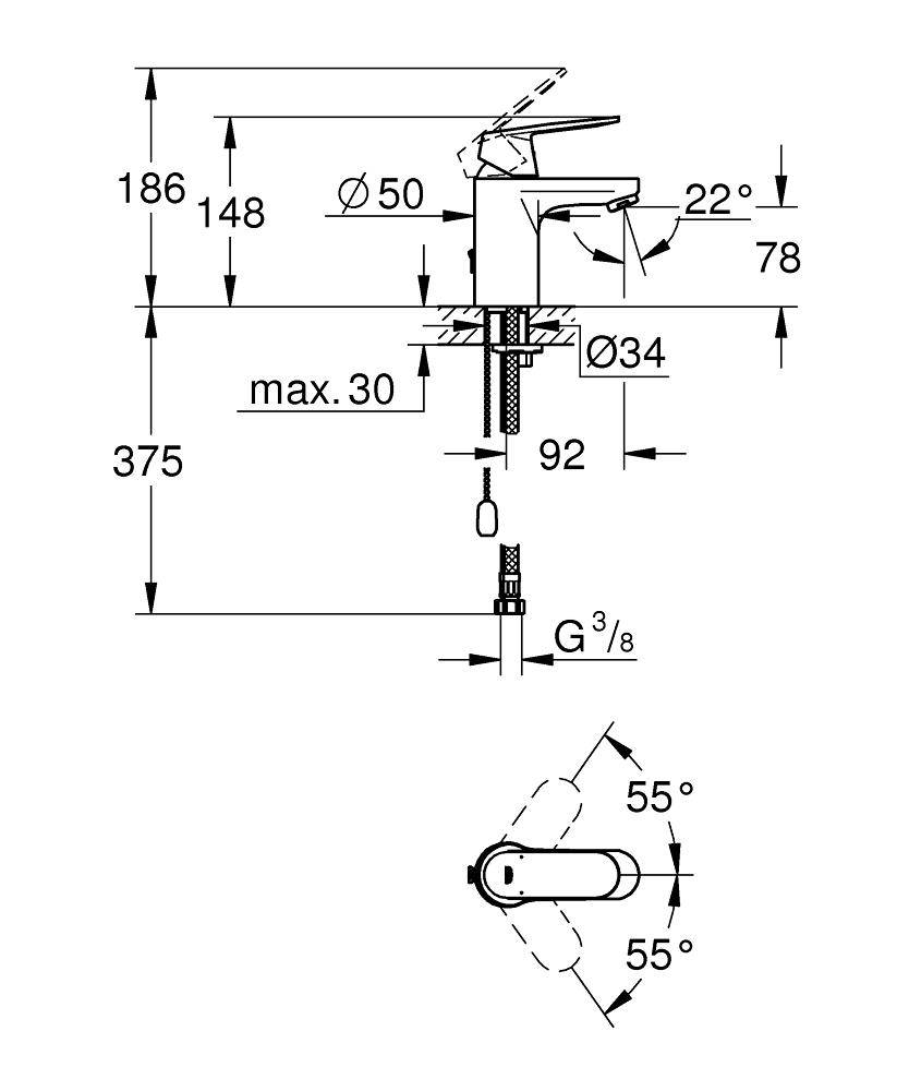 32827000 Смеситель для раковины Grohe Eurosmart Cosmopolitan хром - Вид №1