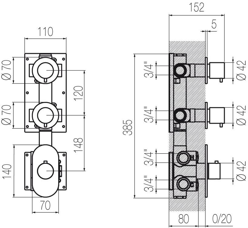 Radomonte Настенный термостатический смеситель с 2-ходовым коллектором Hiro Hir55 - Вид №1