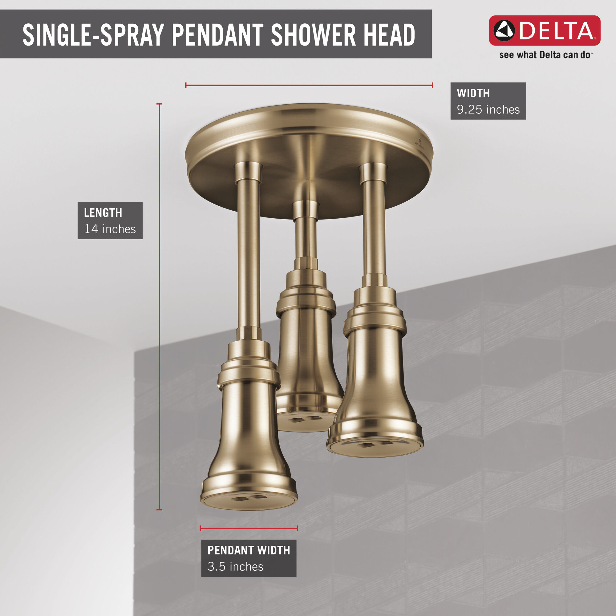 57190-CZ H2Okinetic® Подвесная душевая лейка Raincan Delta Faucet Universal Showering Шампанское бронза  - Вид №2