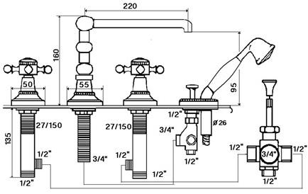 rvb Комплект для ванны с ручным душем на 4 отверстия 1920-1921 1921.--.70 - Вид №1