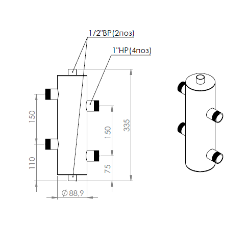 Купить Гидравлический разделитель 60 кВт, 1 контур Прокситерм GS251 - Вид №4