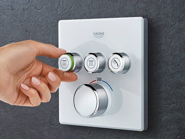 Внешняя часть термостатического смесителя на 3 выхода GROHE Grohtherm SmartControl, белая луна (29157LS0) - Вид №2
