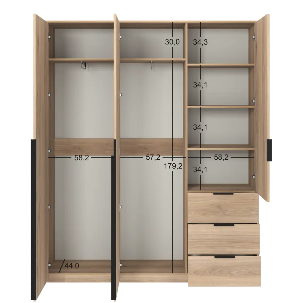 Шкаф распашной Бергамо с 3 дверями 180x220x46.6 см ЛДСП цвет дуб комано Santreyd STLM-2031209 - Вид №7