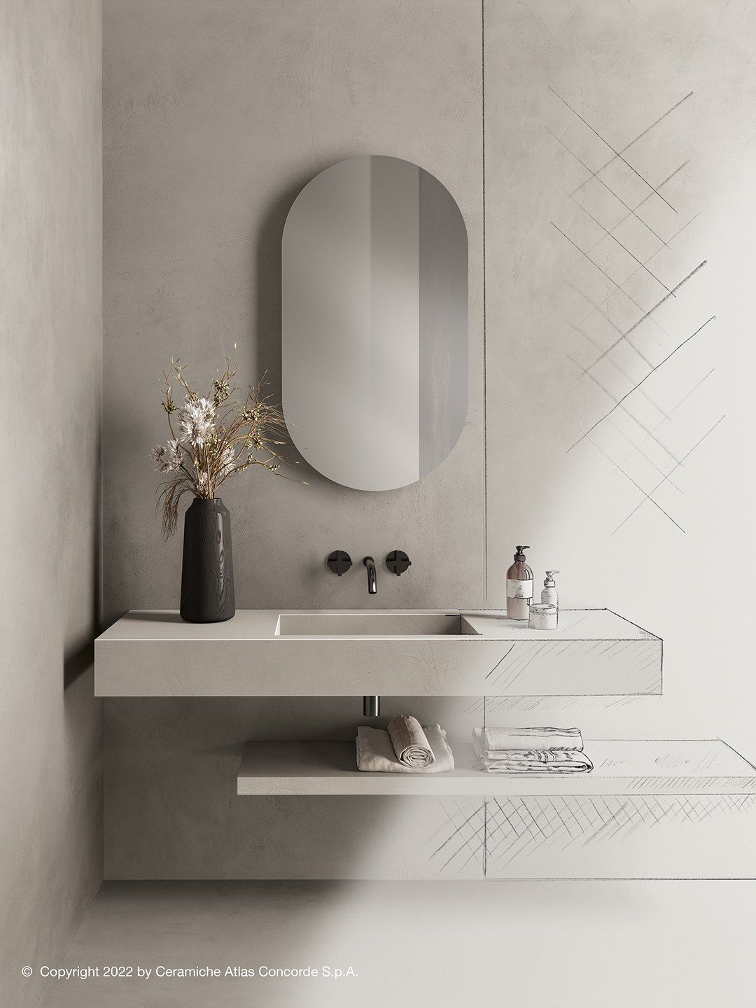 Одиночная подвесная раковина из керамогранита Atlas Concorde Habitat Contract ARCH-00070716 - Вид №7