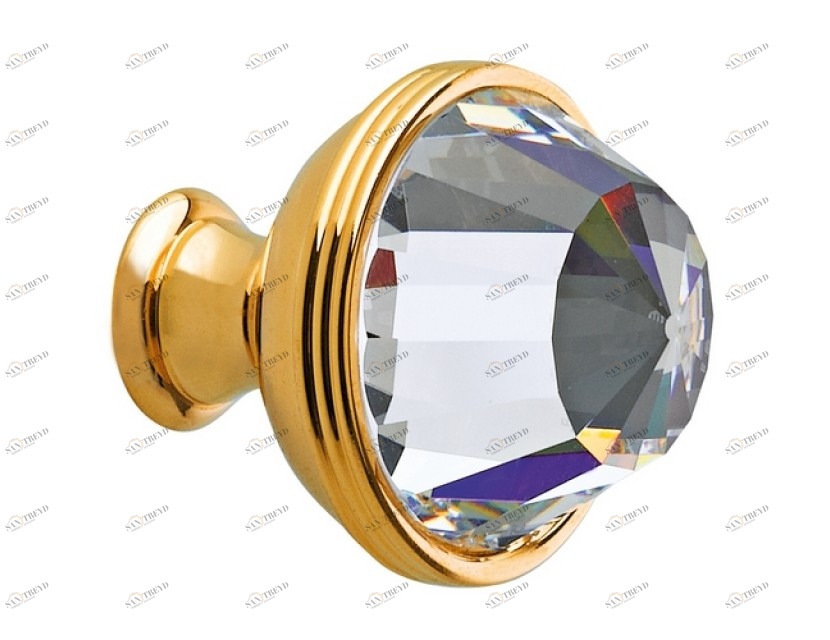 0Z5738.000.00 Ручка для шкафа диаметром 34 мм с кристаллами сваровски Золото 24К Mestre 