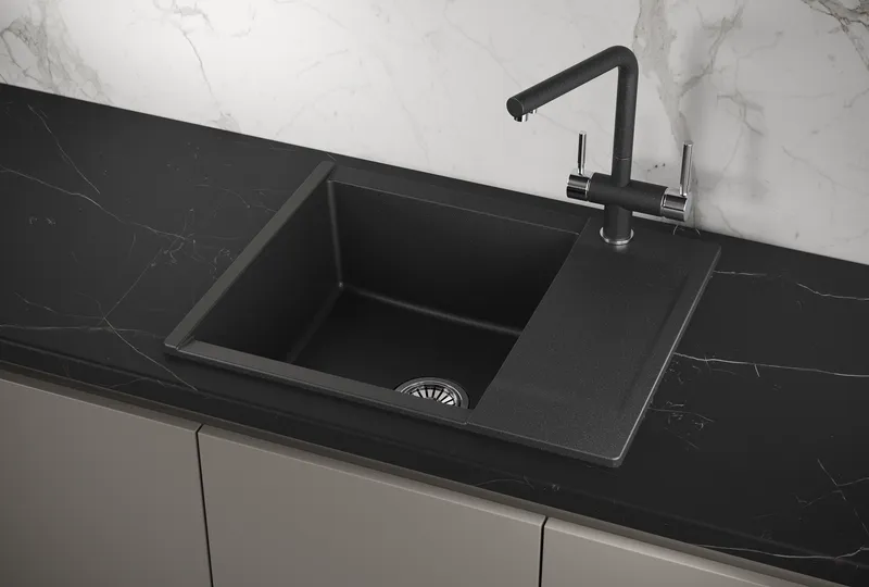 ES-6202, ЧЁРНЫЙ, кухонная мойка, кварц, ESTETICA