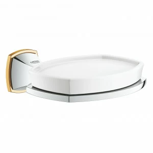 Мыльница керамическая GROHE Grandera с держателем, хром/золото (40628IG0)