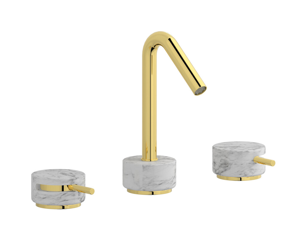 Смеситель для раковины на 3 отверстия с коротким изливом в комплекте с донным клапаном. WE ARE IB mr392oo_1 Gold Marmo