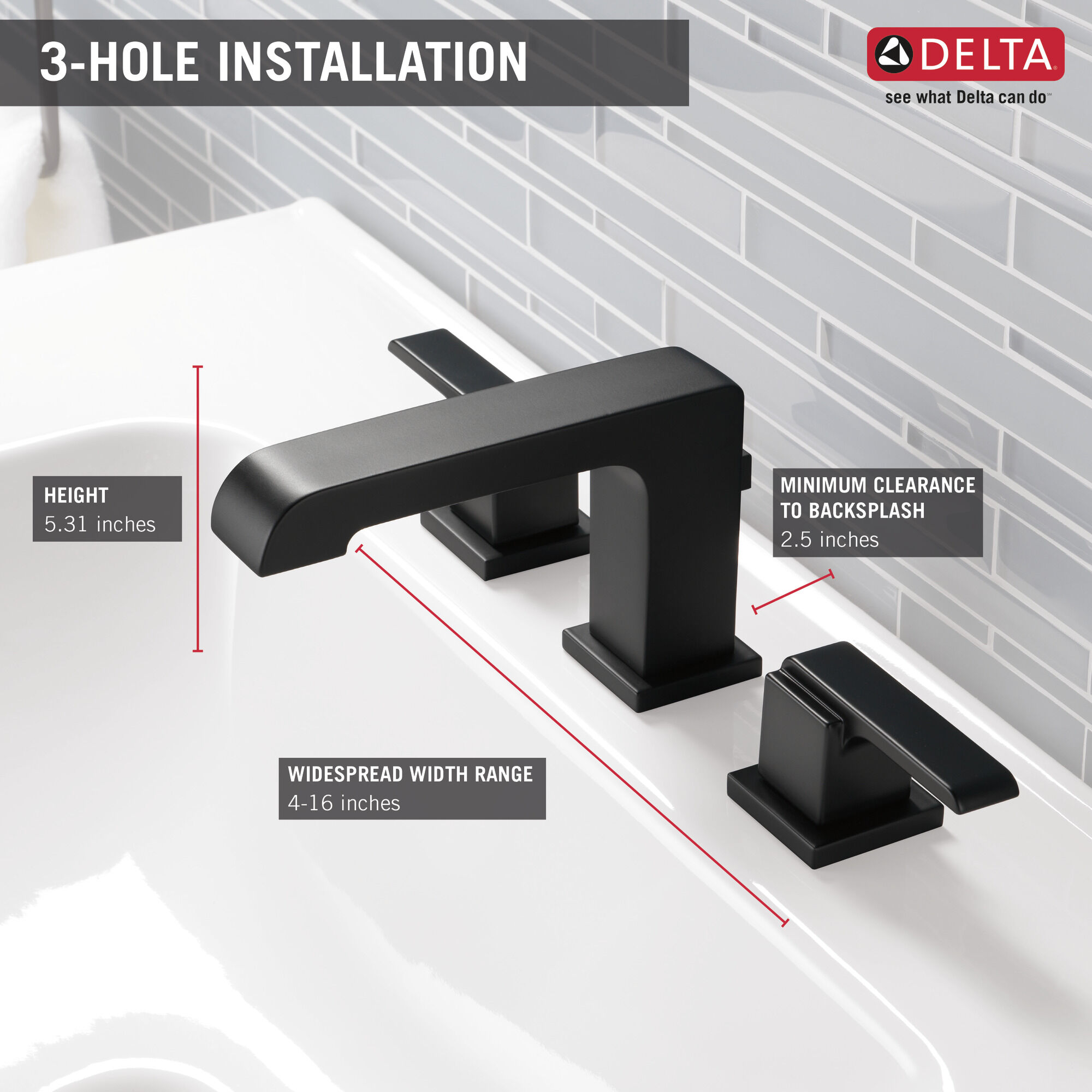 3567-BLMPU-DST Смеситель для ванной комнаты с двумя ручками Delta Faucet Ara Матовый черный - Вид №3