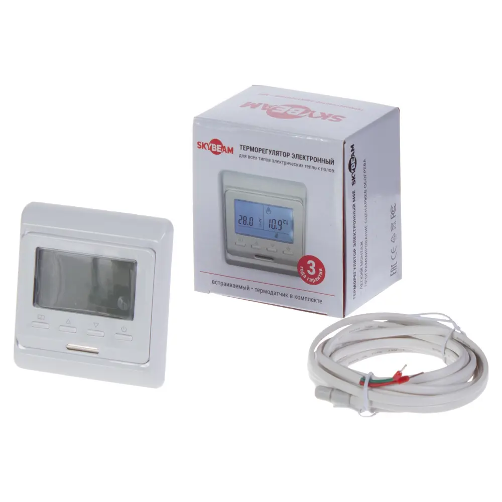 Терморегулятор для теплого пола Skybeam M6E электронный цвет белый STLM-2127245 - Вид №1