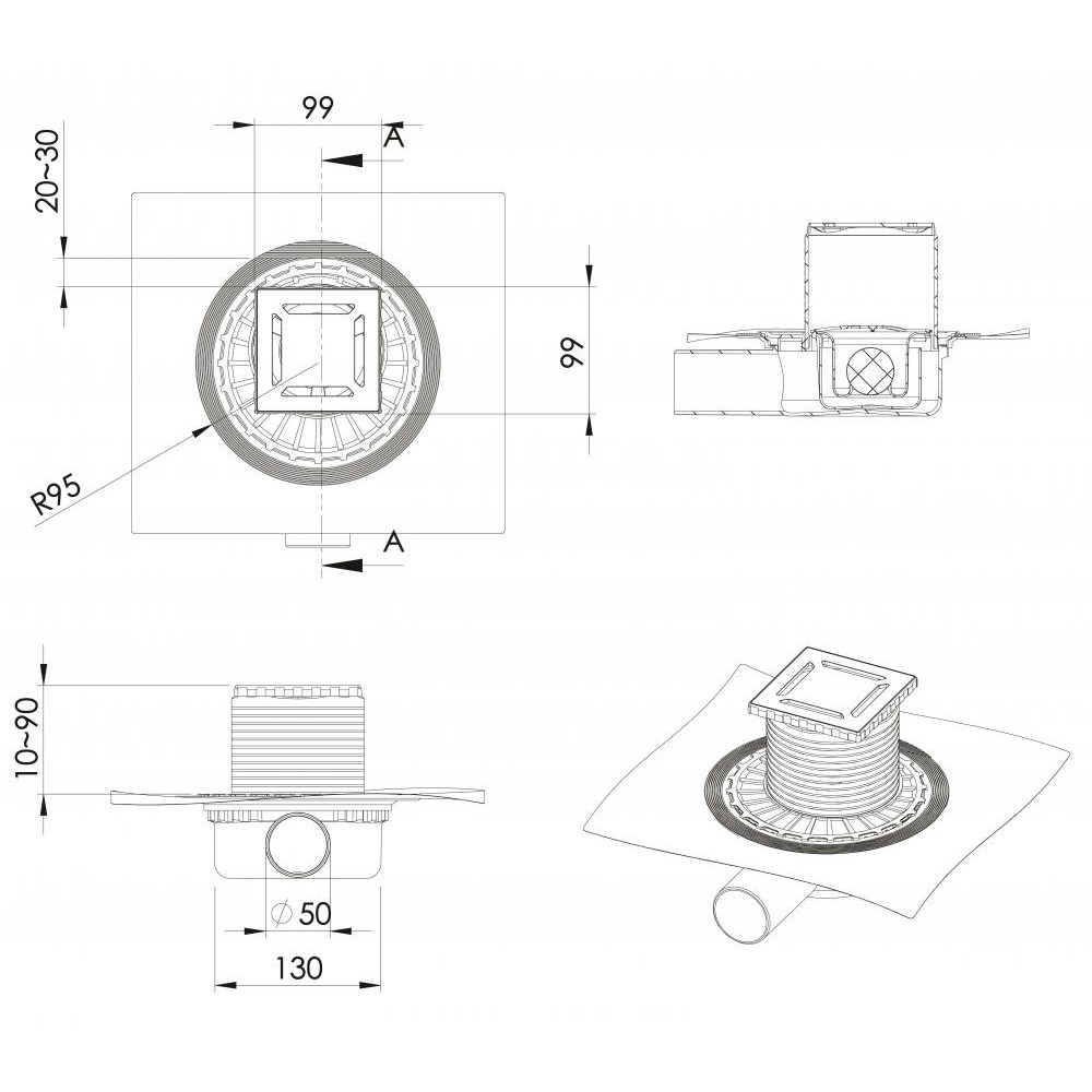 090362 Трап водосток ZENTRUM Norma 100х100  Berges ZENTRUM Norma  - Вид №4