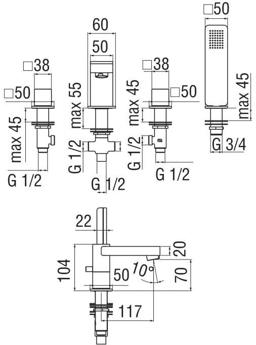 Nobili Rubinetterie Комплект для ванны с ручным душем на 4 отверстия Loop Lp90001/6cr - Вид №1