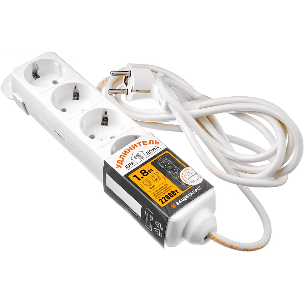 Удлинитель ЗАЩИТА ПРО с заземлением 4 розетки 1.8 м 82741171 STLM-0035238