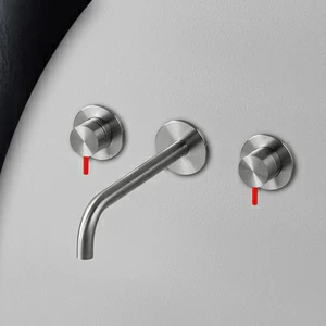 Смеситель для раковины сталь матовая с красной ручкой Toki Radomonte TKI29SCIL25