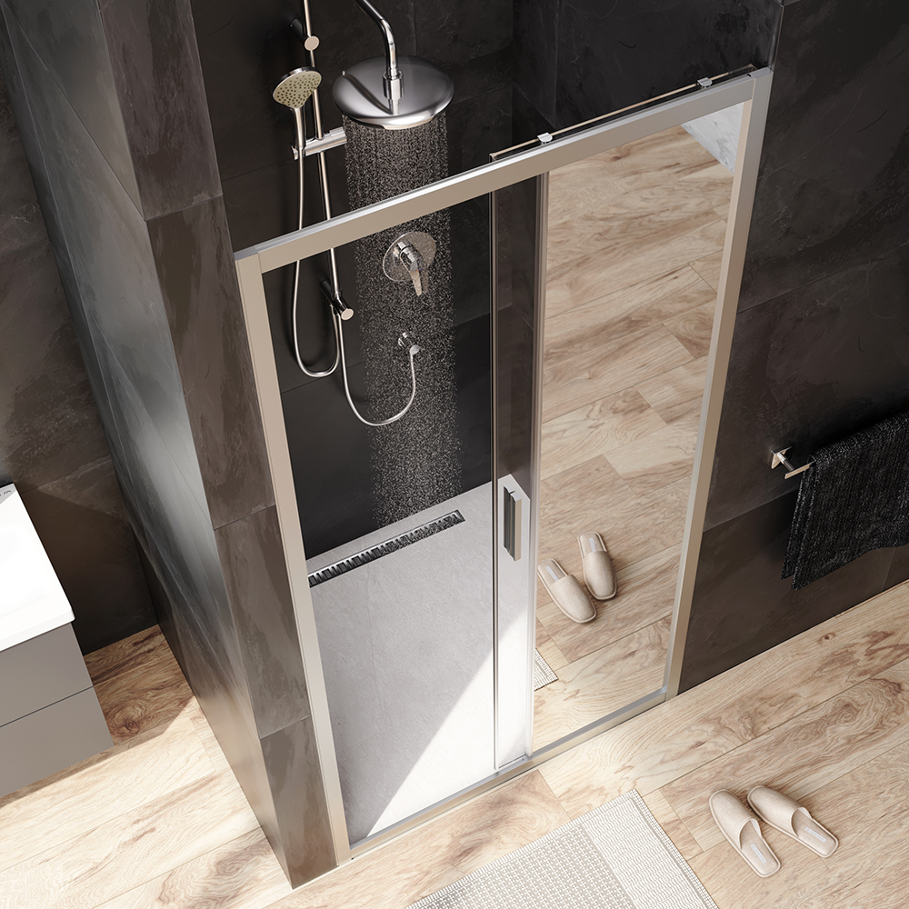 W90G-100-1-195MMir Solo Дверь душевая 100х195 стекло зеркальное профиль матовый хром AM.PM Gem - Вид №1