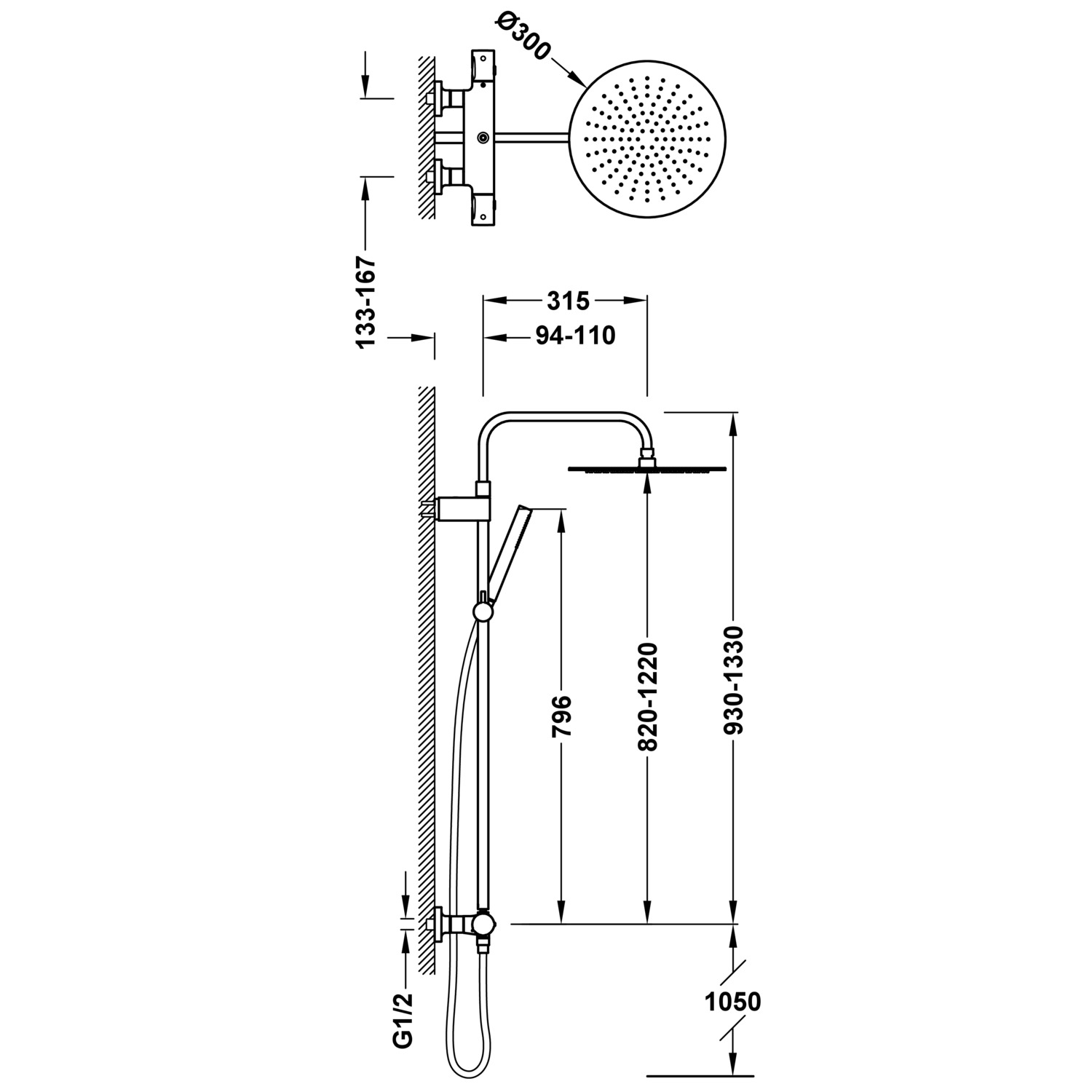 НАСТЕННЫЙ 2-полосный настенный термостатический смеситель для душа-19039302AC TRES Thermostatic - Вид №1