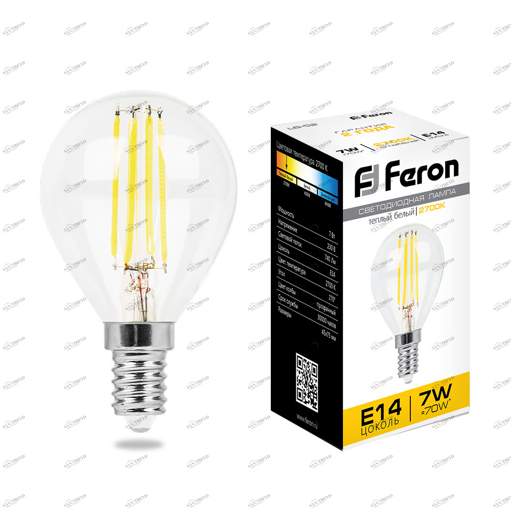 Лампа светодиодная Feron "Шарик" E14 7W 2700K LB-52 25874 FERON  00-3956793 Прозрачный 