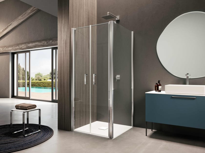 Стеклянная угловая душевая кабина с распашной дверью Provex Industrie ARCH-00029037