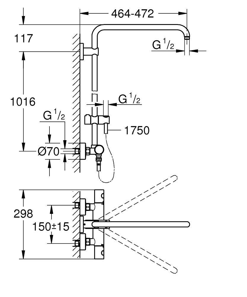 Душевая система GROHE Euphoria, с термостатическим смесителем (без верхнего и ручного душей), хром (26241000) - Вид №1