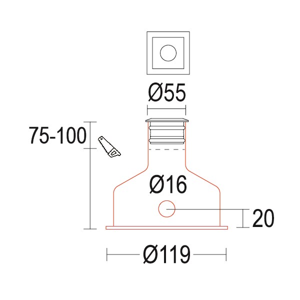 MaxiSegno Flat 55 24V Ghidini Segno Flat SQ .15 Нержавеющая Сталь  - Вид №1