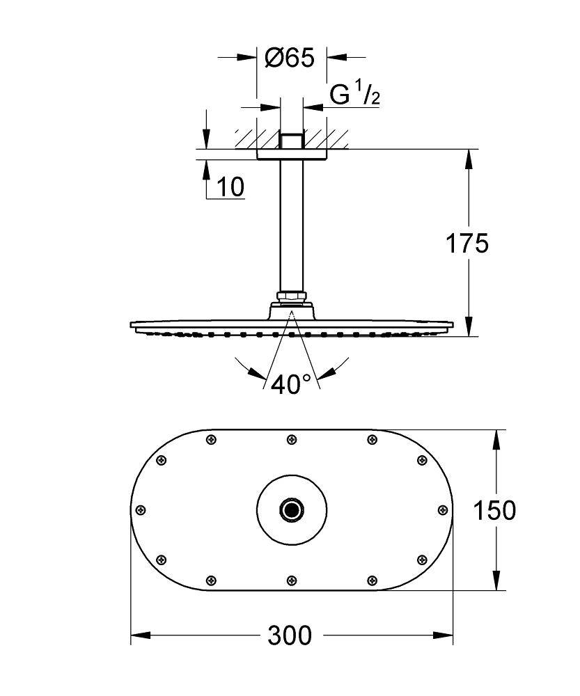 26059LS0 Верхний душ с потолочным кронштейном Grohe белая луна  - Вид №1