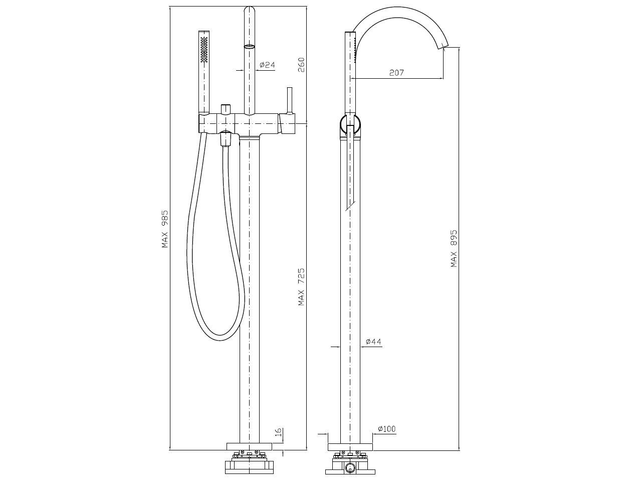 Однорычажный смеситель для ванны с ручным душем Zucchetti Pan S ARCH-00059232 - Вид №12