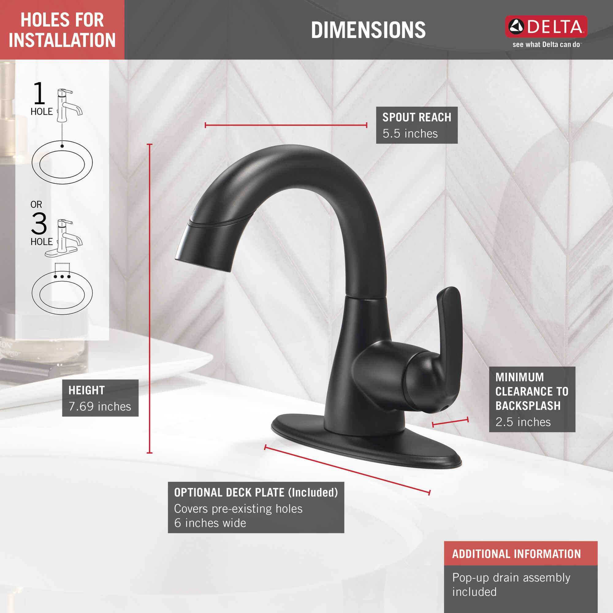 15765LF-BLPD Выдвижной смеситель для ванной комнаты с одной ручкой Delta Faucet Broadmoor Матовый черный  - Вид №1