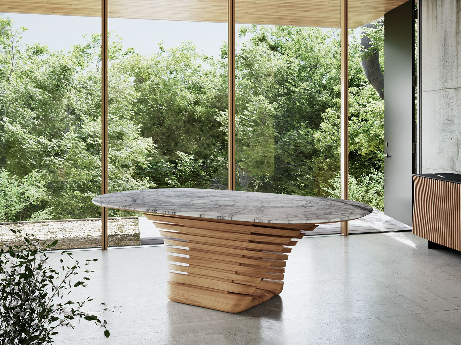 Овальный обеденный стол из дуба и мрамора NORD ARIN Eve ARCH-00025940