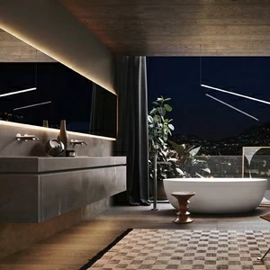 Комбинация ванной комнаты P101 в отделке NEXT 56 Marmo Medea MILLDUE PURO