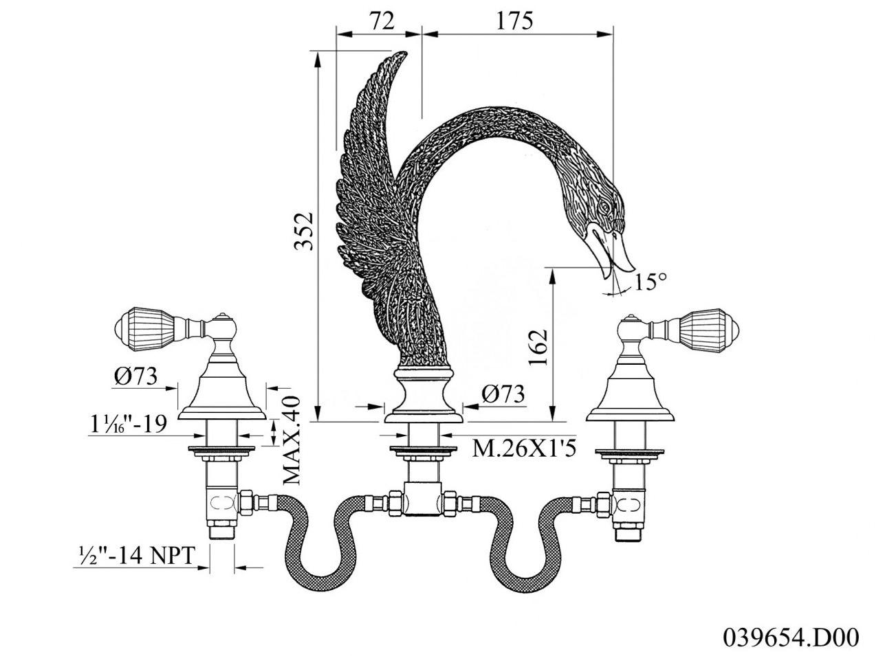 Bronces Mestre Смеситель для ванны на 3 отверстия с кристаллами swarovski® Antartica swan sun-id-1350430 - Вид №1