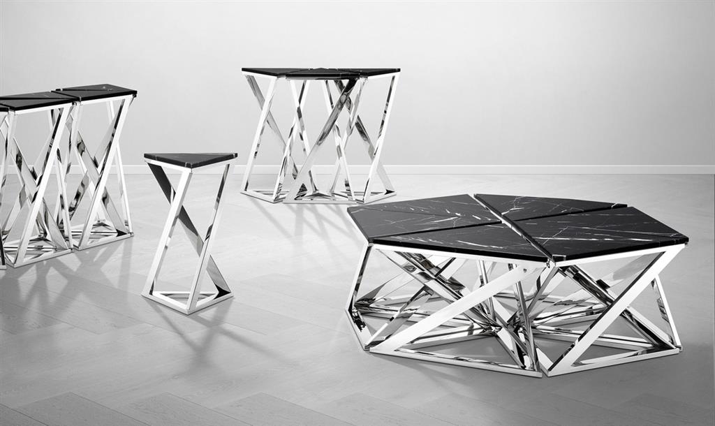 Журнальный столик дизайнерский черный с основанием хром Galaxy от Eichholtz, 6 штук EICHHOLTZ  242545 Черный  - Вид №2