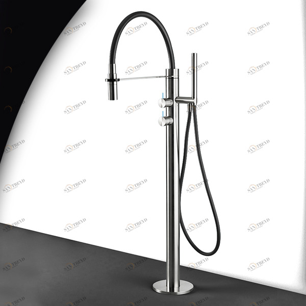 Смеситель для ванны матовая сталь с голубой ручкой Toki Radomonte PV2SCIL27