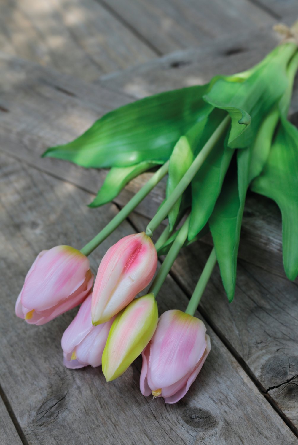 2952 508 a3 Букет искусственных тюльпанов, 5-кратный, 37 см, розово-зеленый H-andreas  - Вид №3