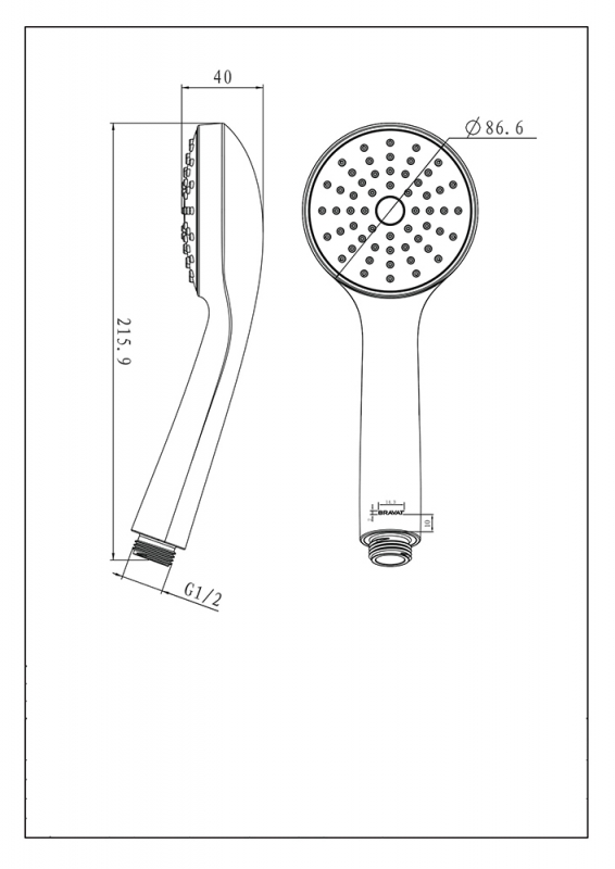 Душевая лейка с одним режимом переключения ECO P70135CP-1-RUS bravat - Вид №1