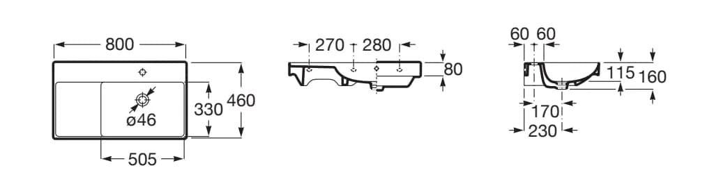 Керамическая подвесная раковина с одной столешницей Roca Ona ARCH-00028455 - Вид №12
