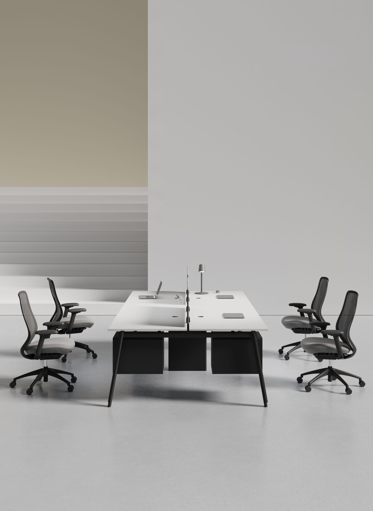 Многоуровневая рабочая станция из МДФ с звукопоглощающими перегородками WORKSPACE AVA 4 FACE TO FACE ARCH-00020434 - Вид №5