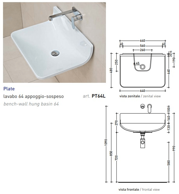Pt64l Подвесная раковина настенная овальная Ceramica Flaminia Plate белая - Вид №1
