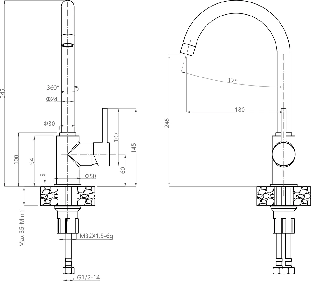 Кухонный смеситель 3650 черный GranFest  - Вид №1