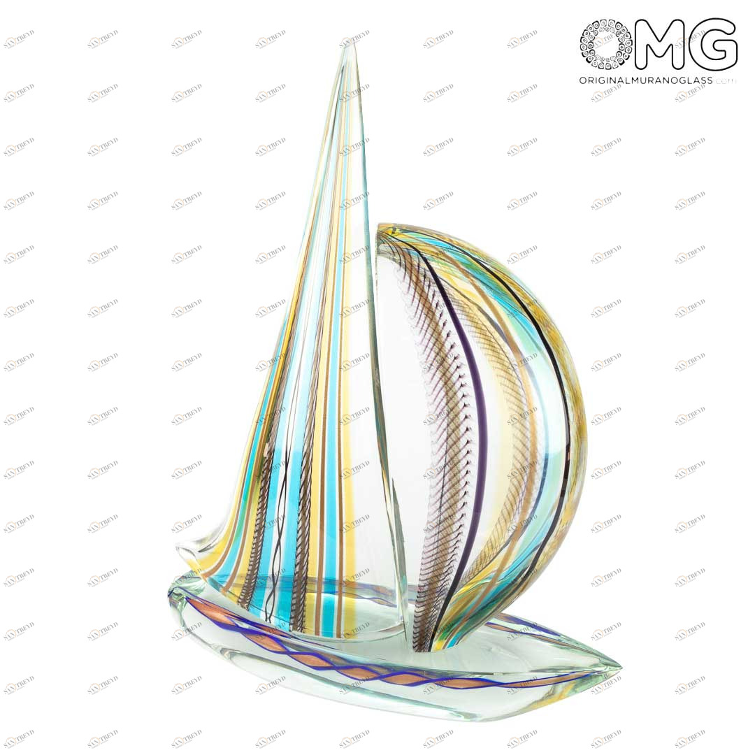 3399 ORIGINALMURANOGLASS Скульптура Полосатый Парусник с филигранью - муранское стекло OMG 42 см 