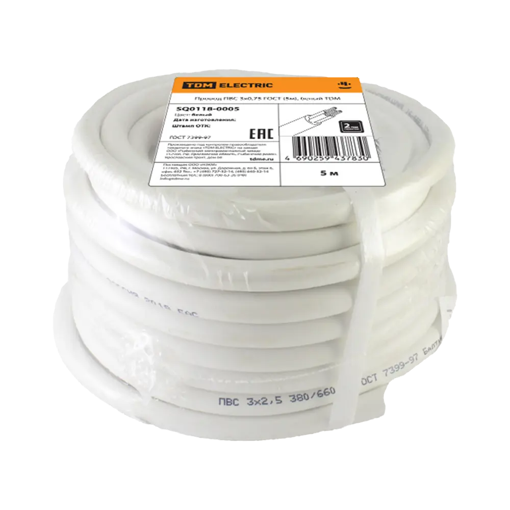 Провод TDM Electric ПВС 3x0.75мм² 5м для подключения электрооборудования 84574148 STLM-1570983 - Вид №1