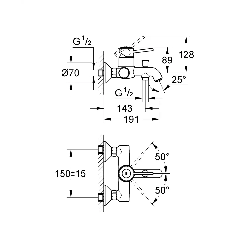 Смеситель для ванны Grohe BauClassic однорычажный цвет хром 15094628 STLM-2096045 - Вид №6