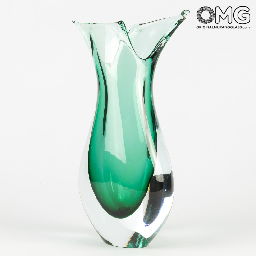 2887 ORIGINALMURANOGLASS Ваза Зелёная Рыба - соммерсо - Original Murano Glass OMG 12 см  - Вид №1