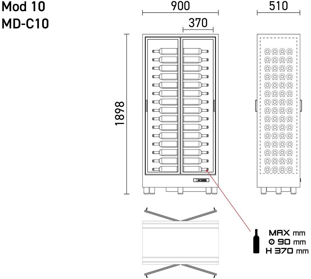 EXPO Алюминиевый винный шкаф со стеклянными дверцами Mod 10 Md-h10/md-m10/md-c10 - Вид №6