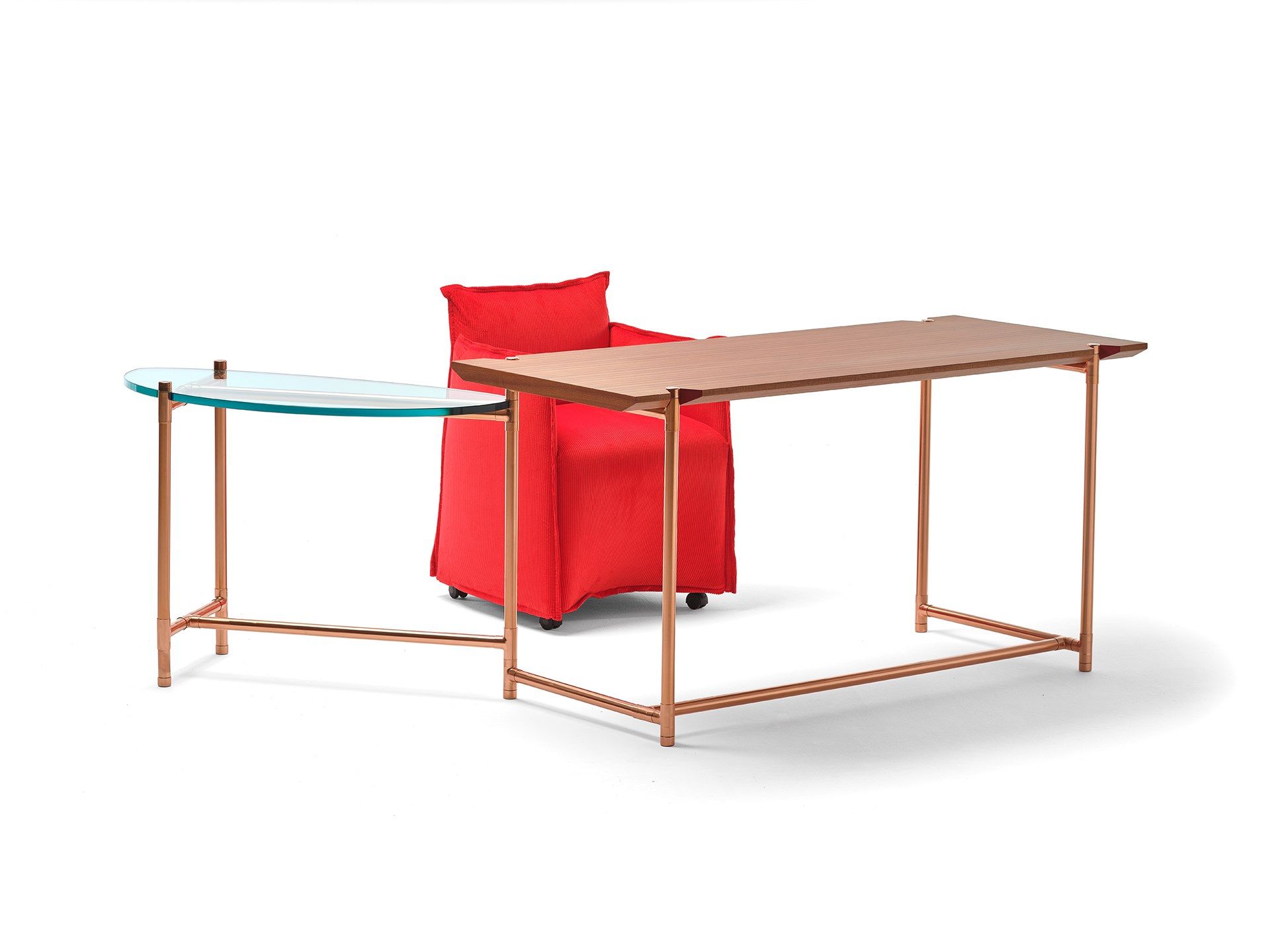 Угловой стол из меди и дуба и стекла EPÒNIMO Big Sur ARCH-00108816 - Вид №1