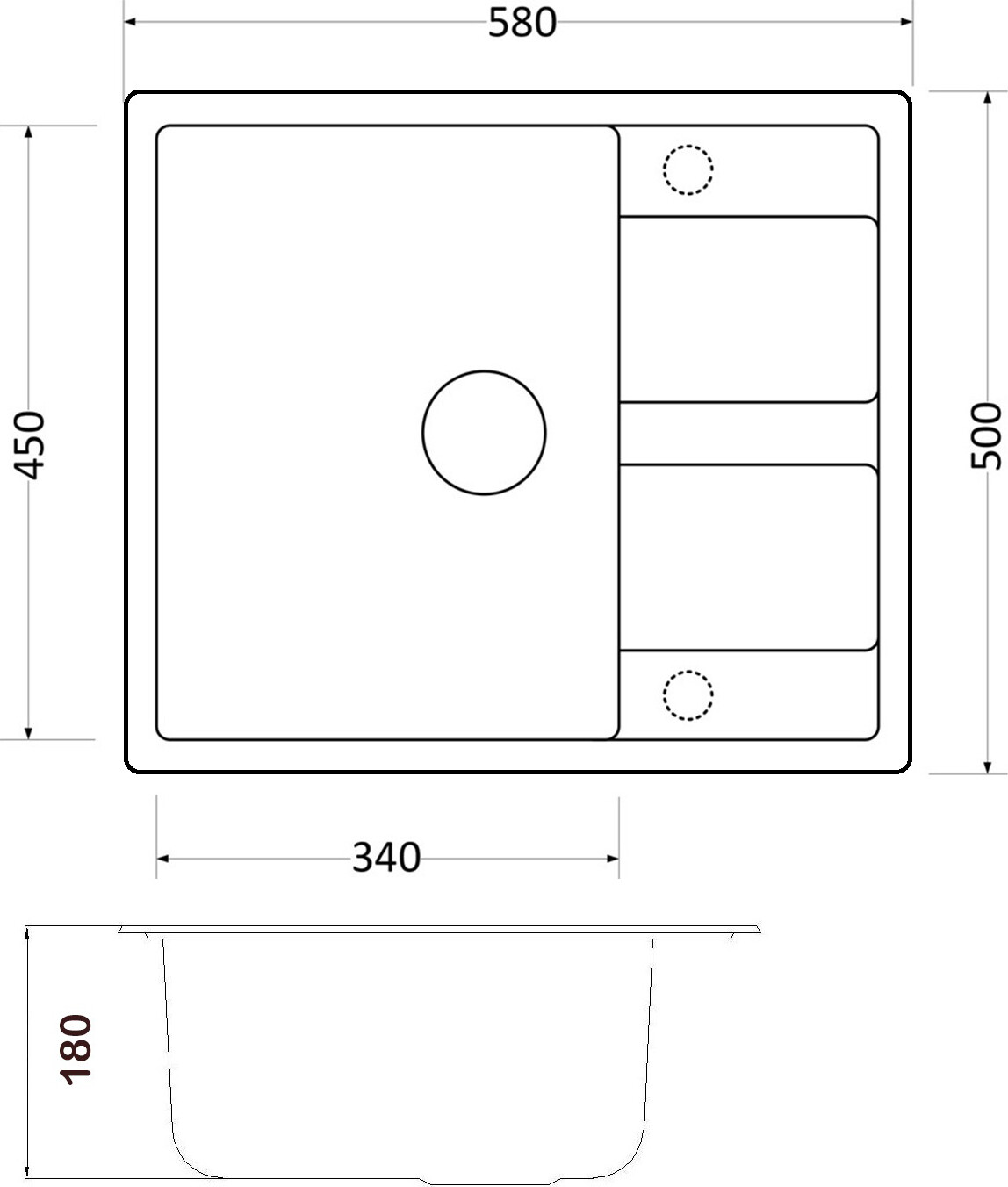 Мойка кухонная ZorG Granit GR 580 BLACK BRONZE из искусственного гранита, графит/бронза - Вид №1