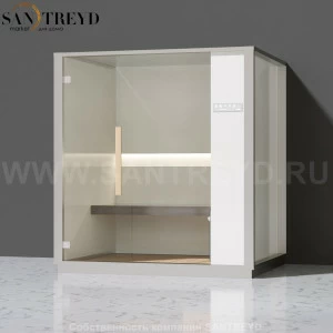 Effegibi ONE H LO60020001 Хаммам. Установка: к стене. Правая дверь. Мощность: 4,5 кВт макс. Размеры: длина 214 см, ширина 171 см. Отделка: Отделка: матовый лакированный белый аллюминий и серый ламинат из керамогранита.