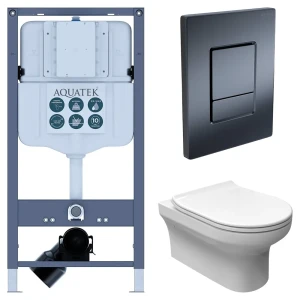 Комплект инсталляции Aquatek Pneumo N 49 с унитазом тип ободка закрытый Sensea Favori клавиша Aquatek Pnn-0000004 чёрная