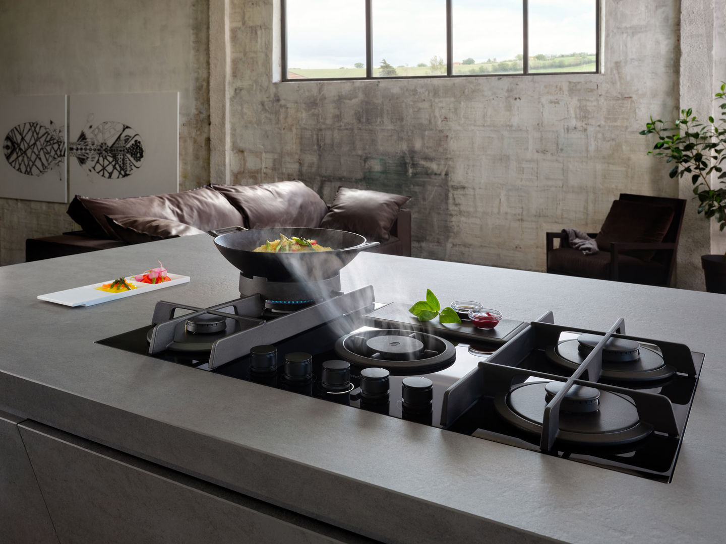 NIKOLATESLA FLAME GR/A/88-PRF0147742A Газовая варочные панели / газ, с вытяжкой, 1200 м3/ч, серая Elica  - Вид №1