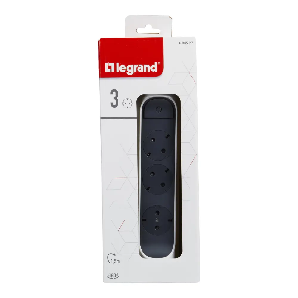 Удлинитель бытовой Legrand Комфорт 3 розетки с заземлением 3x1.5 мм 1.5 м 3680 Вт цвет черно-белый 83684125 STLM-2101419  - Вид №4